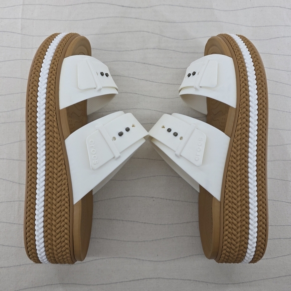 Crocs Womens Brooklyn Woven Buckle Chalk White Platform Sandals Shoes Size 9 - Picture 9 of 12
